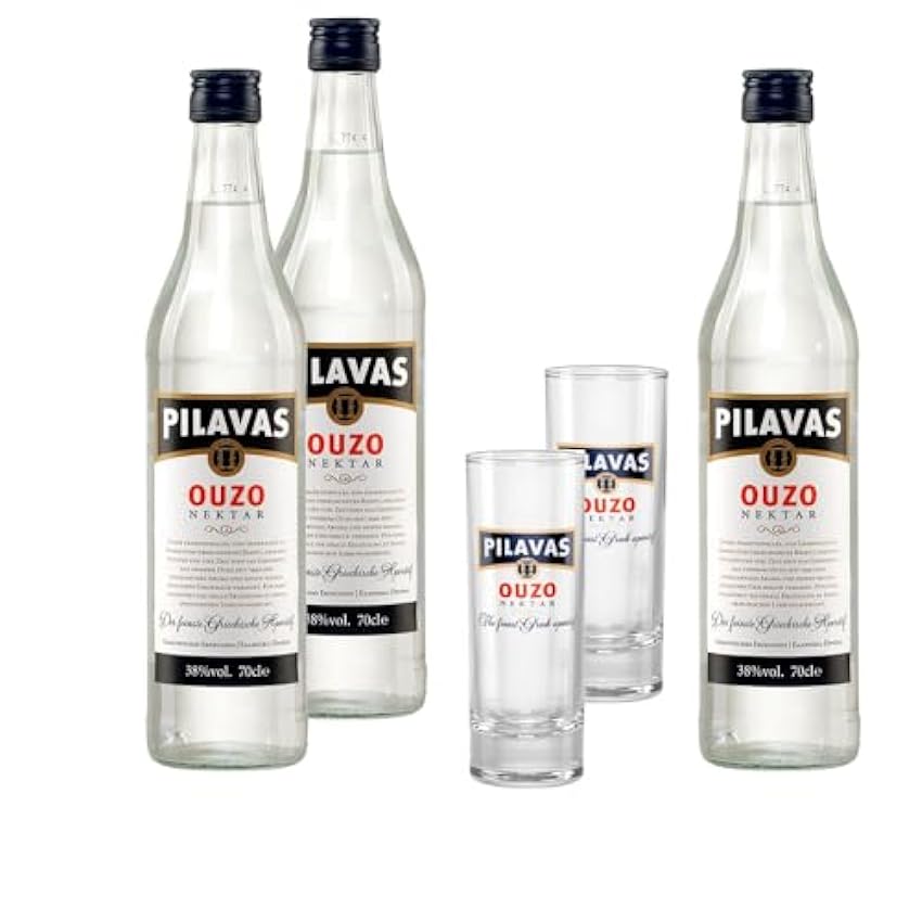 Mode Ouzo Pilavas Nektar 3x 0,7l 38% Vol. plus 2x Pilavas Longdrink Ouzo Glas 18cl | + 20ml Jassas Olivenöl V2f7uyW1 Hot Sale